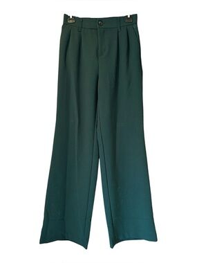 SO Kohls Womens Pants XS Extra Small Forest Green Pleated Wide Leg Trouser